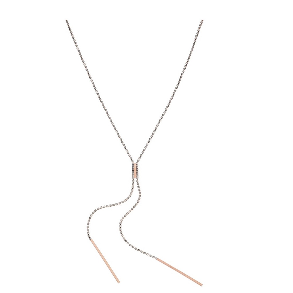 Rose Gold Tone Rhinestone Lariat Necklace